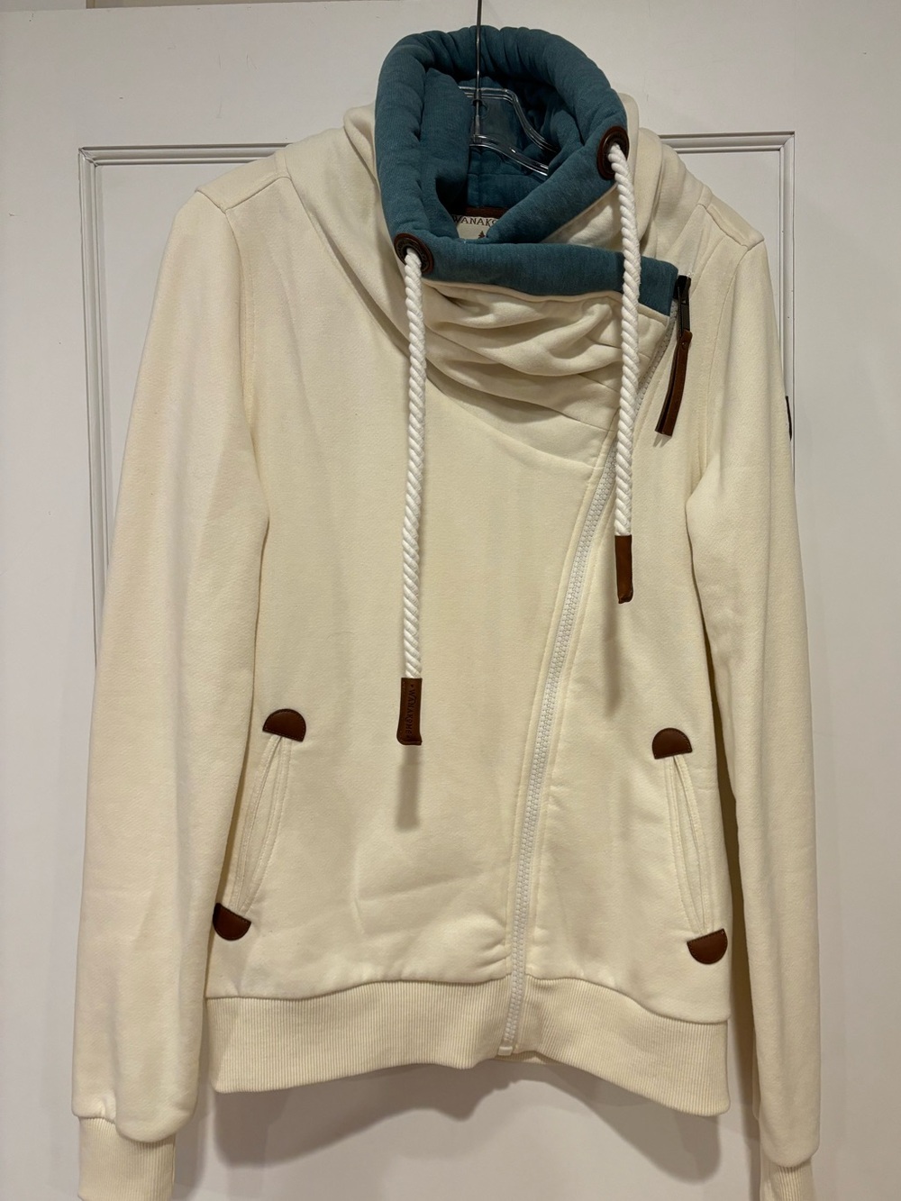 Wanakome Hestia Full Zip Hoodie Ivory Pine Ridge Cowl Funnel Neck Womens S Fall